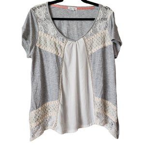 Skylar & Jade Gray & White Lace Lagenlook Flowy Top XL Extra Large
